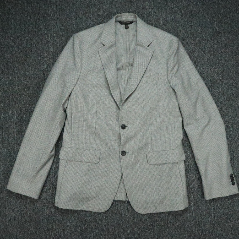 Banana Republic Blazer Mens 40R Gray Slim Flannel Houndstooth Wool Sport Coat